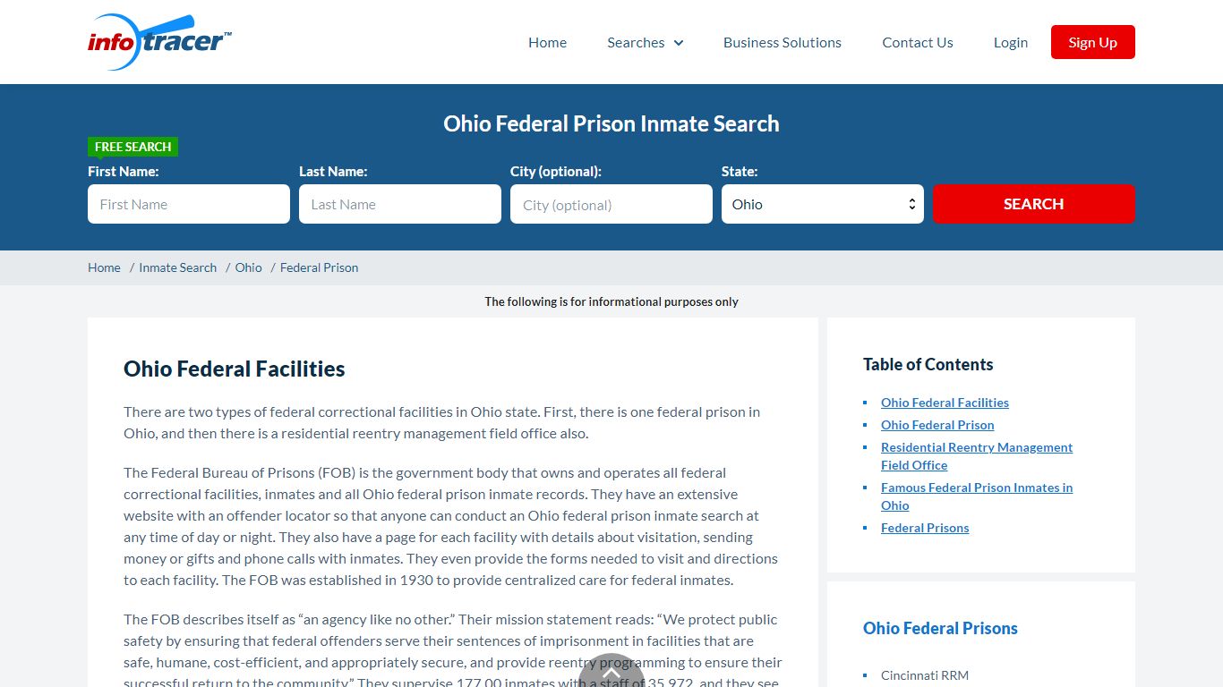 Ohio Federal Prisons Inmate Records Search - InfoTracer